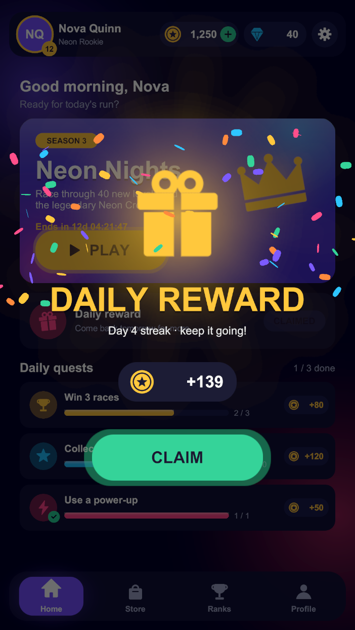 Reward popup